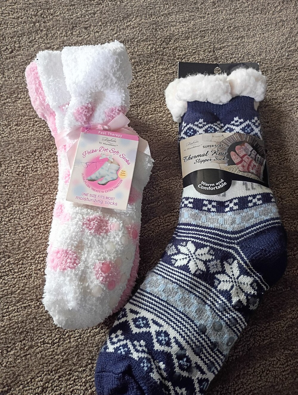 Cozy Pink & Navy Fuzzy Slipper Socks - Thermal Warmth